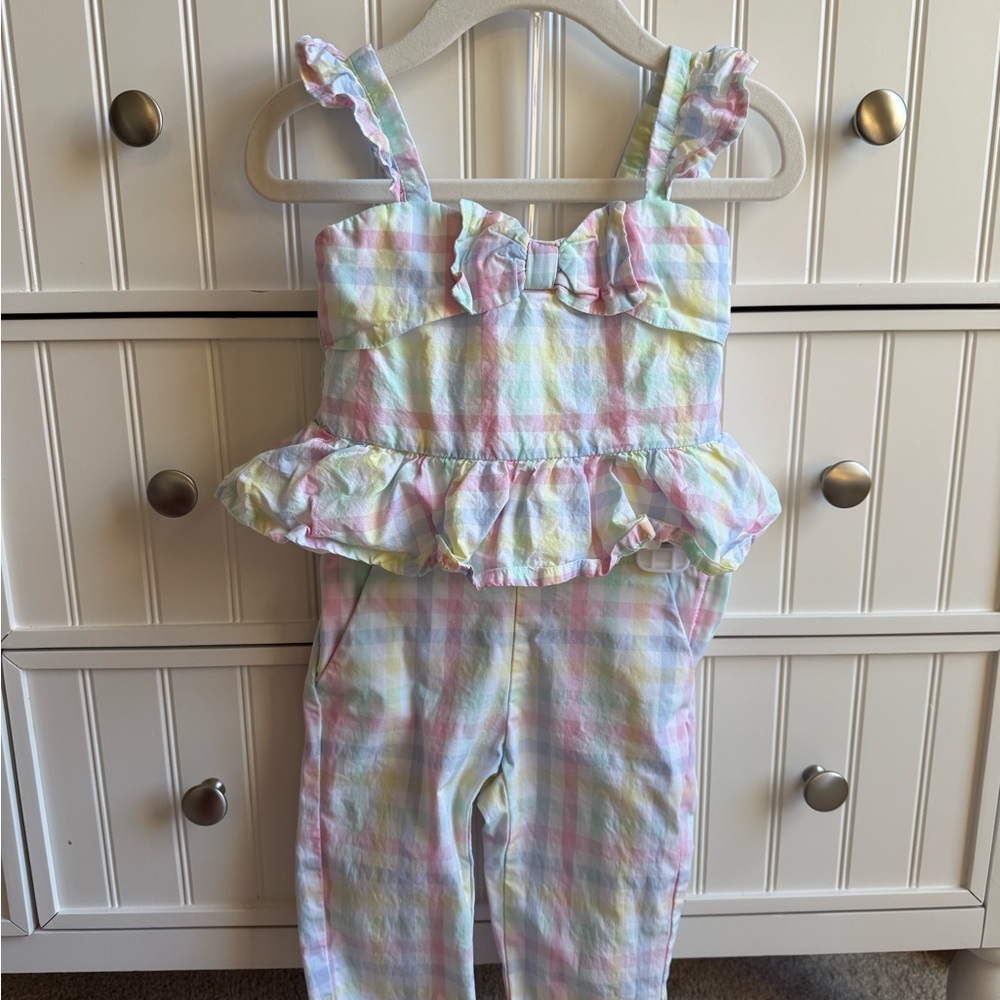 Janie and Jack Multicolor Plaid Ruffle Jumpsuit